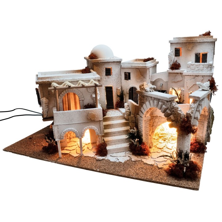 Pesebre árabe con luces, fuego y fuente de 70x50x40 cm h