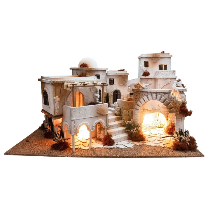 Pesebre árabe con luces, fuego y fuente de 70x50x40 cm h