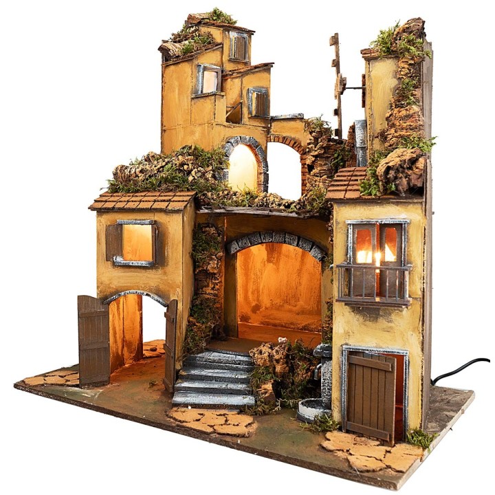 18th century Neapolitan nativity scene with lighting and