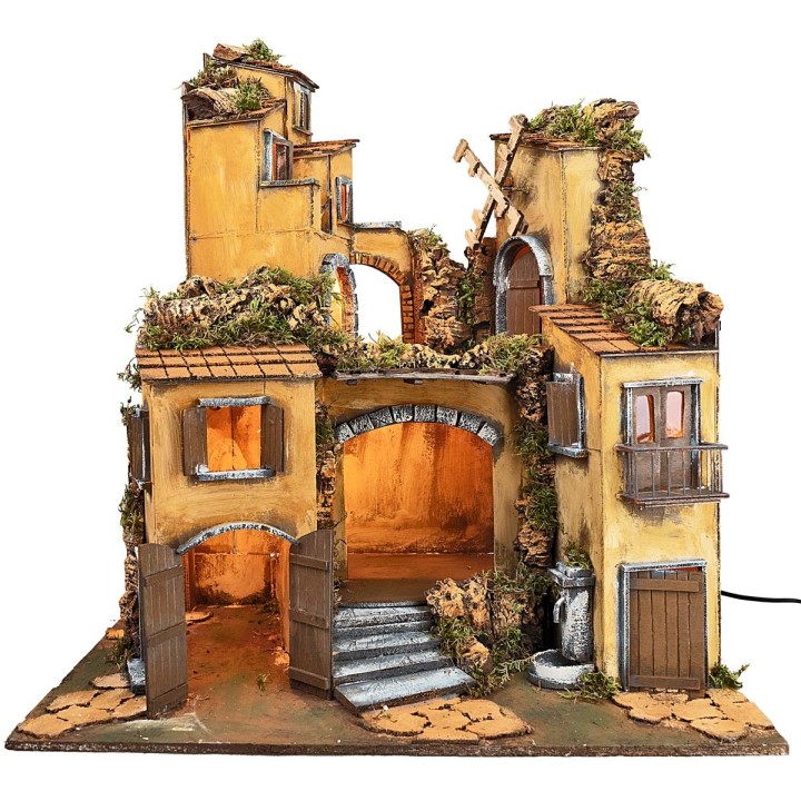 18th century Neapolitan nativity scene with lighting and