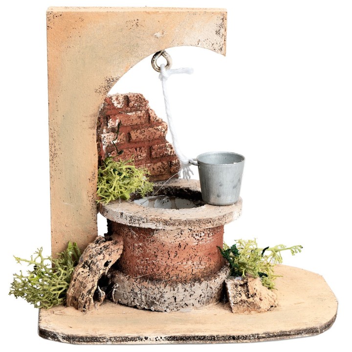 Pozo con cubo y muro lateral de ladrillos para estatuas de 10 cm