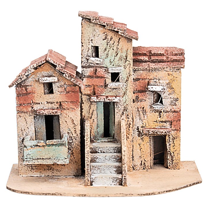 Gruppo di casette napoletane cm 18x11,6x15,7 h