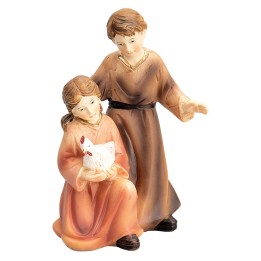 Bambini con gallina serie 12 cm in resina