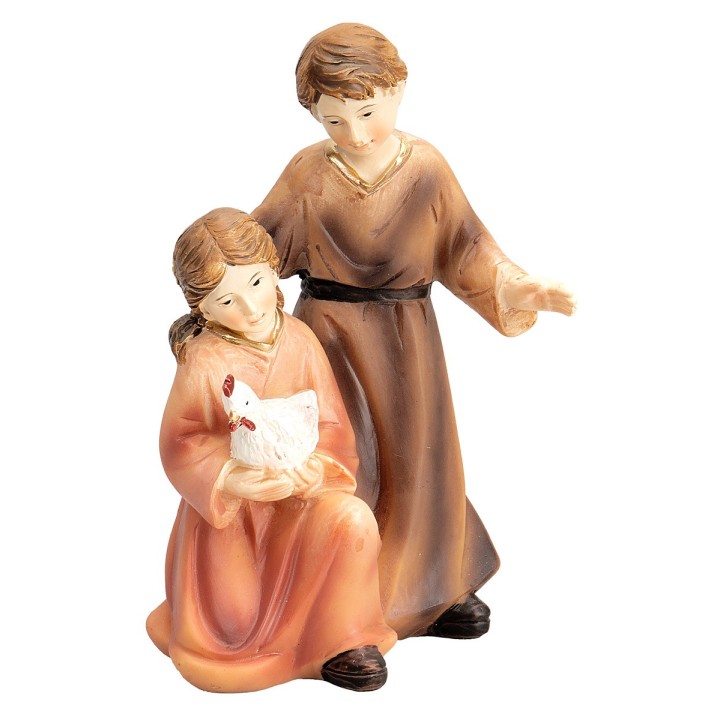 Bambini con gallina serie 12 cm in resina