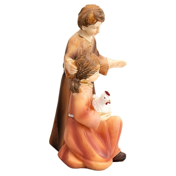 Niños con gallina serie 12 cm en resina