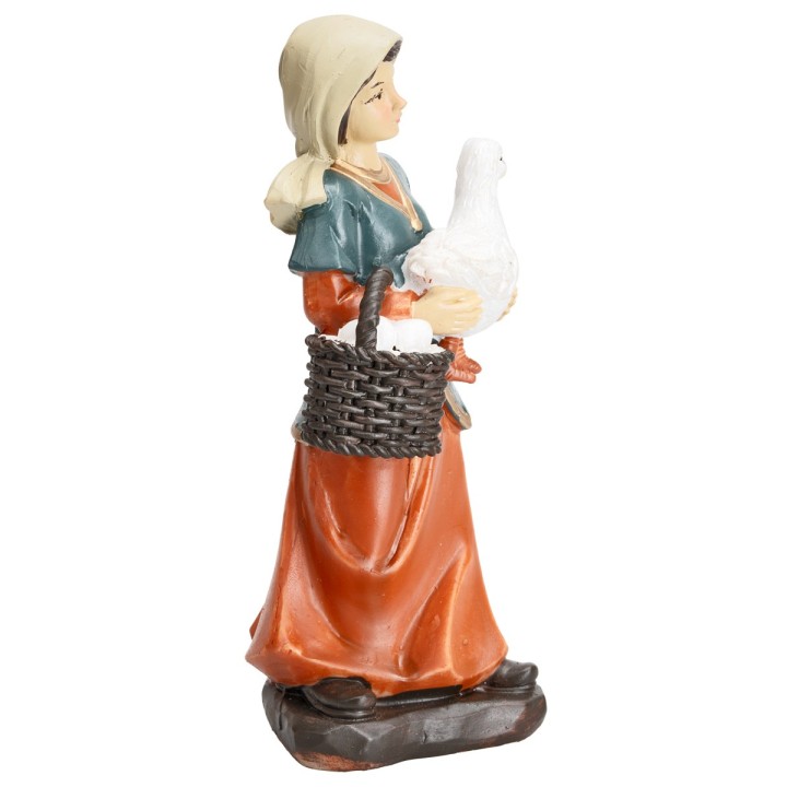 Mujer con oca y cesta de huevos serie 15 cm en resina