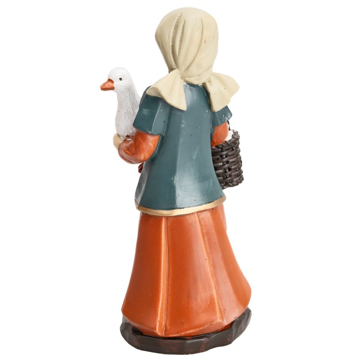 Mujer con oca y cesta de huevos serie 15 cm en resina