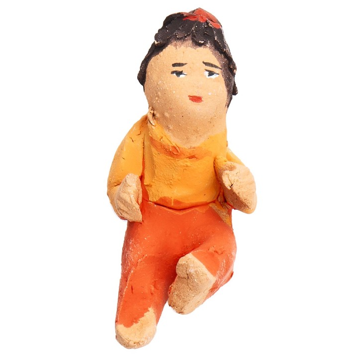Seated terracotta girl with orange coloring 3.6 cm