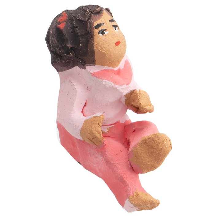 Niña sentada en terracota con coloración rosa 3,6 cm