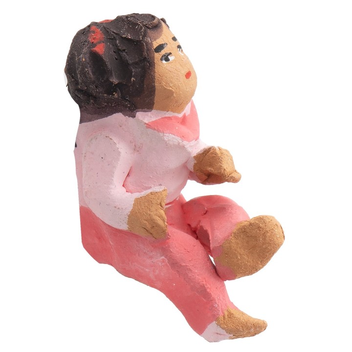 Niña sentada en terracota con coloración rosa 3,6 cm