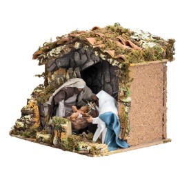 Hut with nativity moving 12 cm light