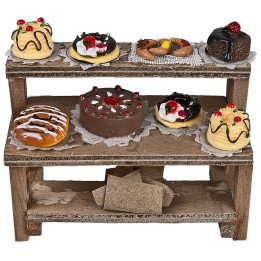 Bancarella in legno con torte e dolci cm 8,8x4x8 h