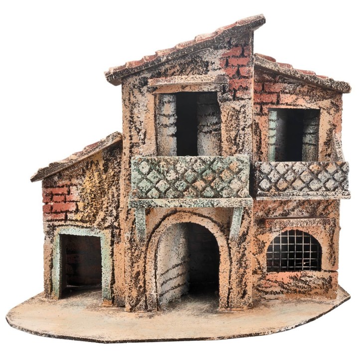 Casa napolitana de dos pisos con reja cm 28x13x23 h