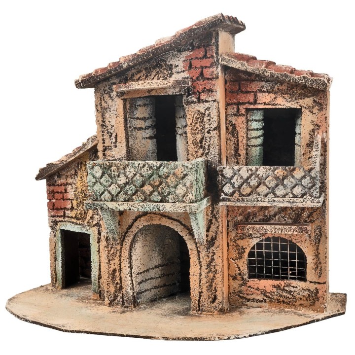 Casa napolitana de dos pisos con reja cm 28x13x23 h