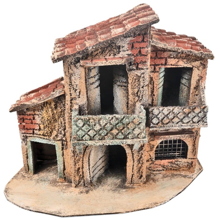 Casa napolitana de dos pisos con reja cm 28x13x23 h