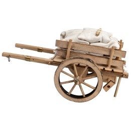 Carreta de madera con sacos de tela cm 16x10x8 h