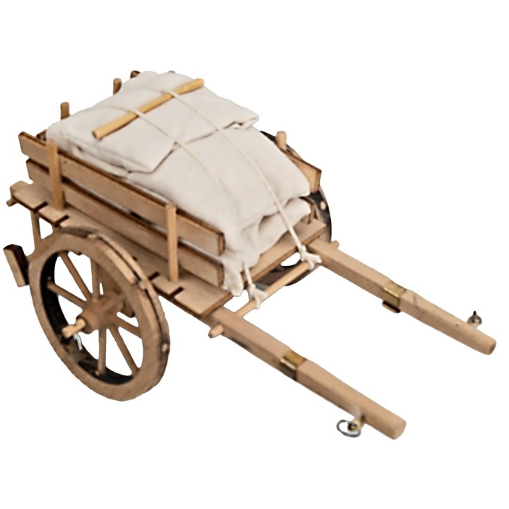 Wooden cart with fabric sacks cm 16x10x8 h