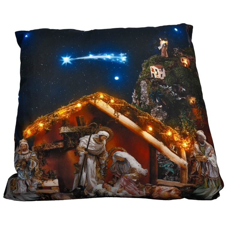 Christmas Cushion with nativity scene and working light