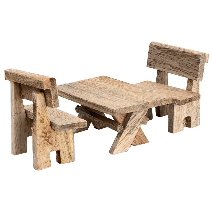 Wooden table with benches