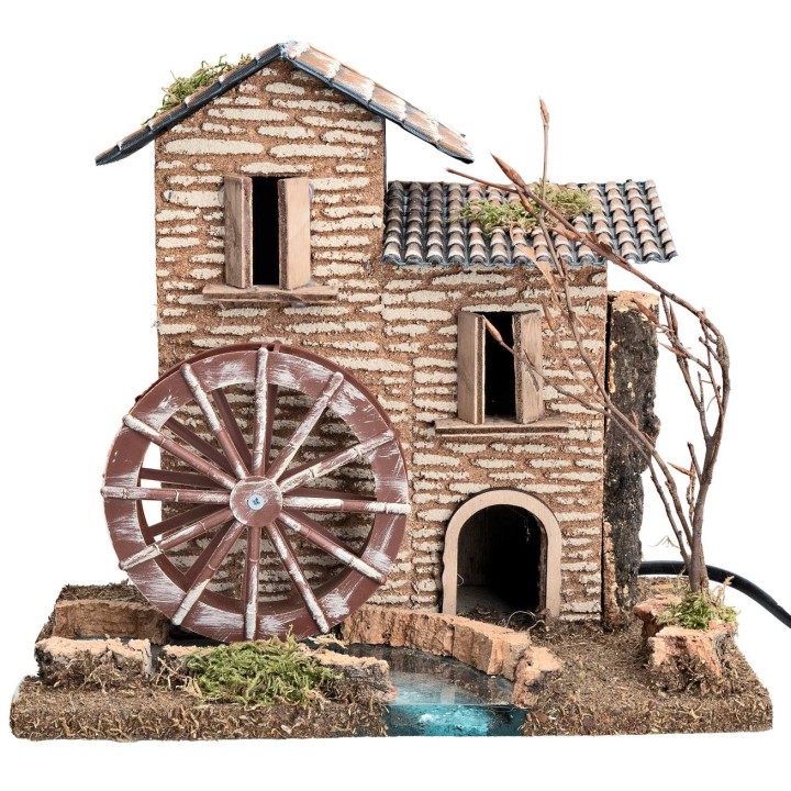 Casa con molino de agua funcionando cm 25x16x22,3 h