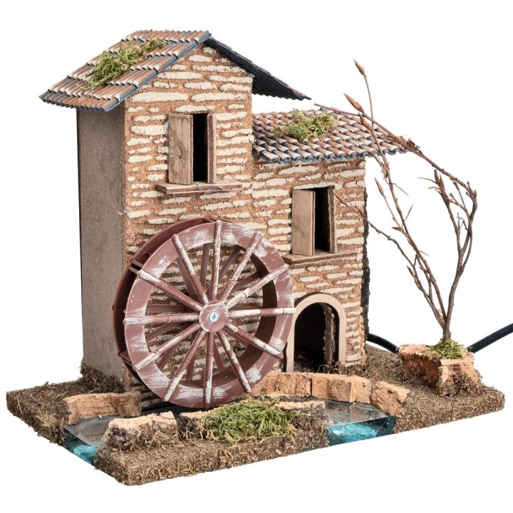 Casa con molino de agua funcionando cm 25x16x22,3 h