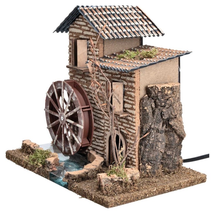 Casa con molino de agua funcionando cm 25x16x22,3 h
