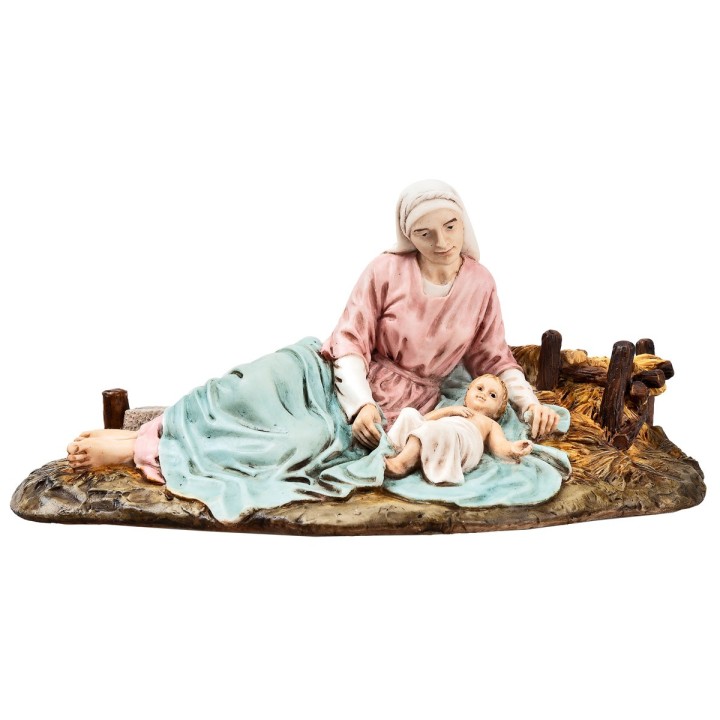 Maria sdraiata con bambinello 15 cm in resina Landi Moranduzzo