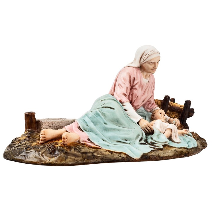 Maria sdraiata con bambinello 15 cm in resina Landi Moranduzzo