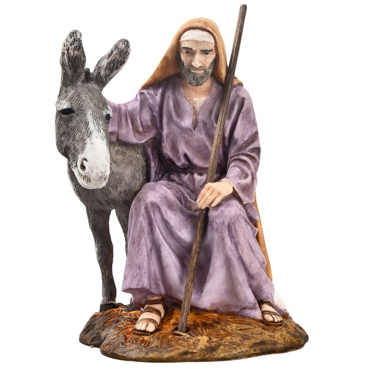 San Giuseppe con asino 15 cm in resina Landi Moranduzzo