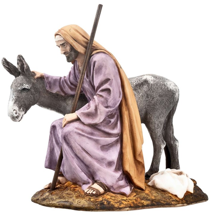 San Giuseppe con asino 15 cm in resina Landi Moranduzzo