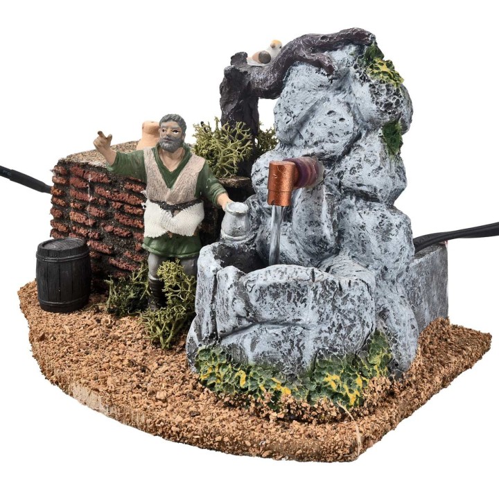 Farmer with moving fountain powered by electricity