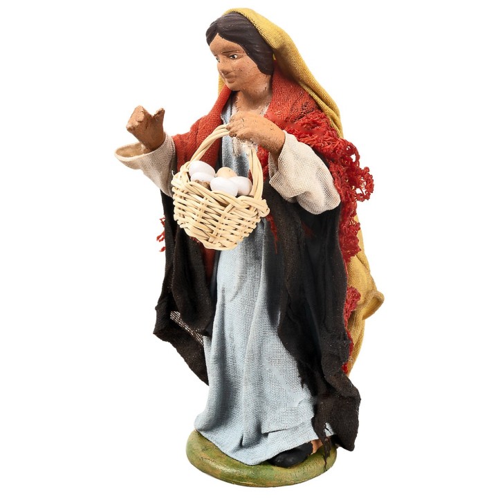 Contadina con cesto di uova 12 cm in terracotta con abiti in