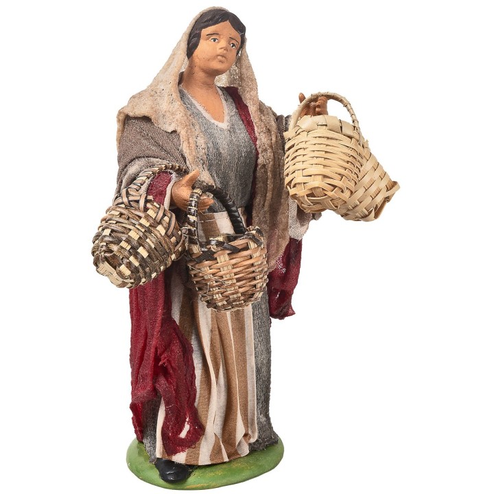 Contadina con cestini vuoti serie 15-16 cm in terracotta con
