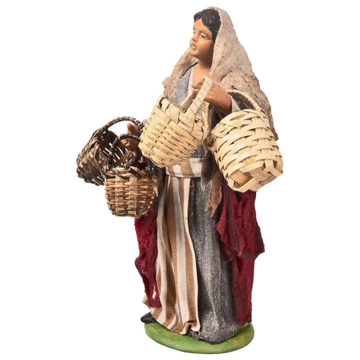Contadina con cestini vuoti serie 15-16 cm in terracotta con