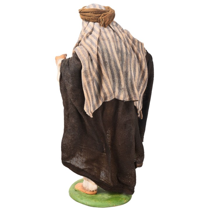 Pastor con bastón serie 16 cm en terracota con ropa de tela