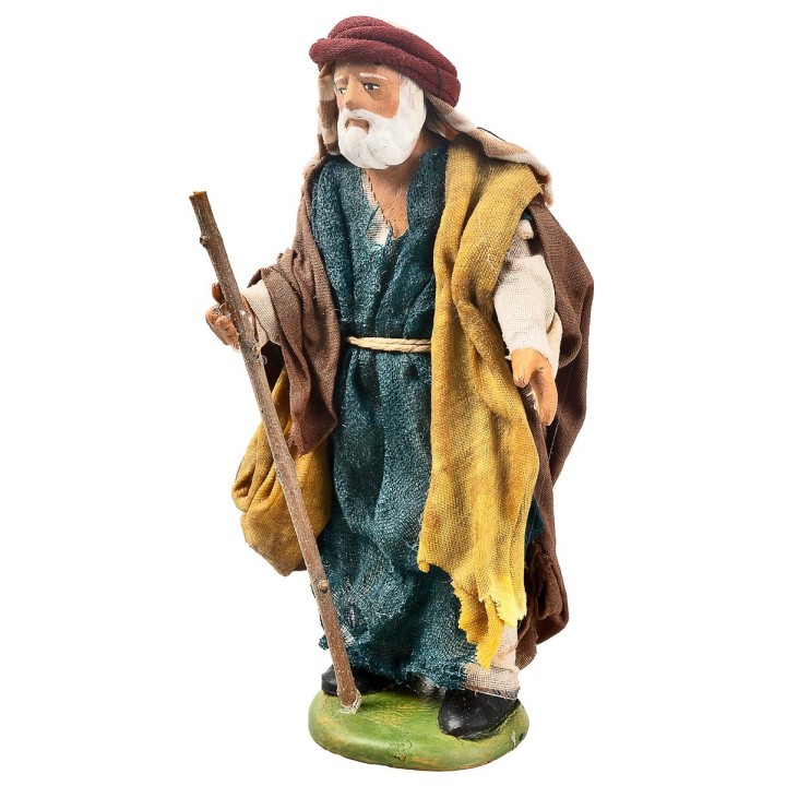 Pastor árabe con bastón 13 cm en terracota con ropa de tela