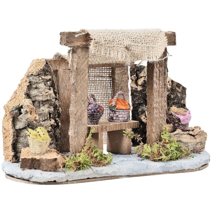 Bottega con tenda e banco con cestini cm 24,7x11x15,2 h