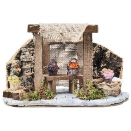 Bottega con tenda e banco con cestini cm 24,7x11x15,2 h