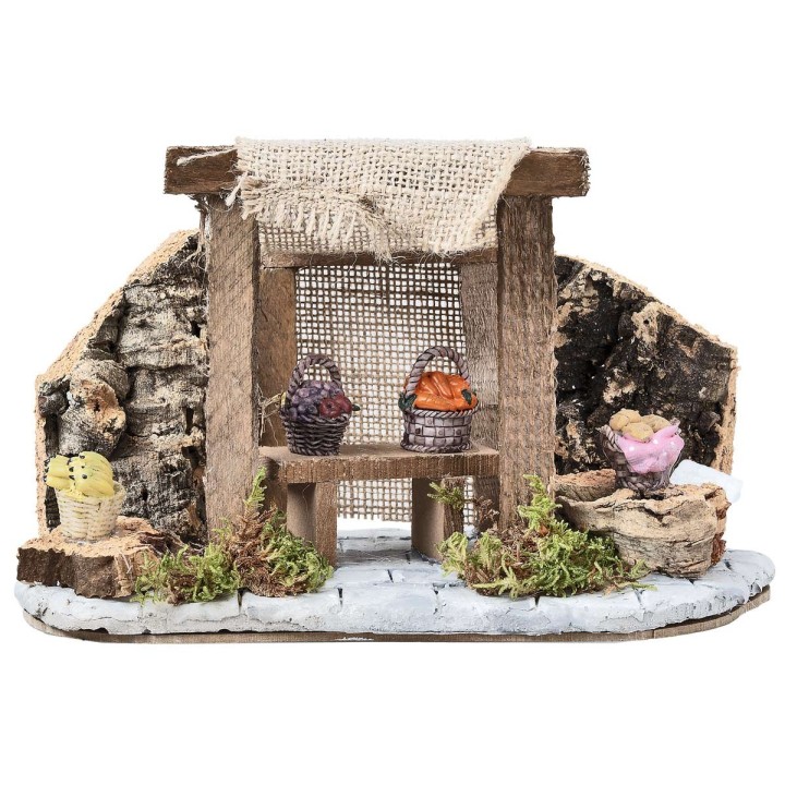 Bottega con tenda e banco con cestini cm 24,7x11x15,2 h