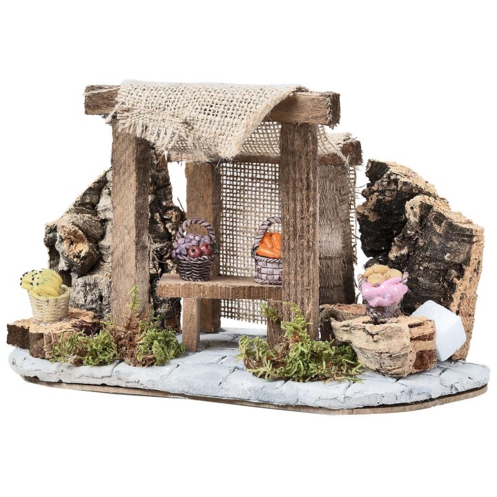 Shop with curtain and counter with baskets cm 24.7x11x15.2 h