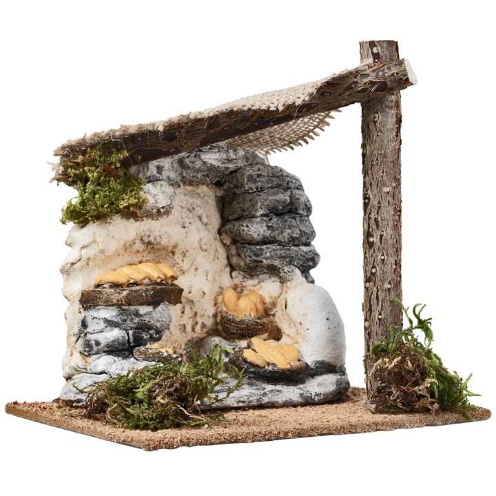 Bottega con tenda e banco di pane cm 15x11,2x14,5 h