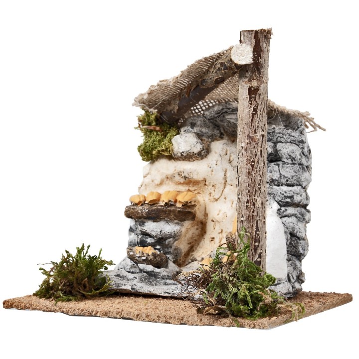Bottega con tenda e banco di pane cm 15x11,2x14,5 h
