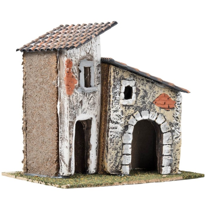Pareja de casas con torre y ladrillos a la vista cm 18x12x16 h