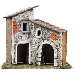 Coppia di case con torre e mattoni a vista cm 18x12x16 h