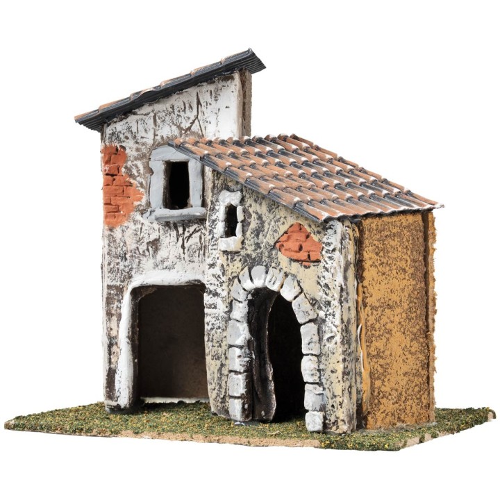 Pair of houses with tower and exposed bricks cm 18x12x16 h