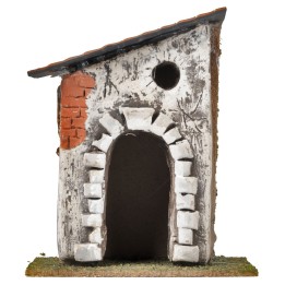House with stone arch and sloping roof cm 10.6x7.2x12.5 h