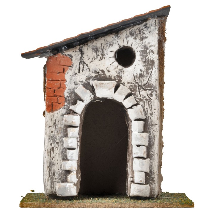 House with stone arch and sloping roof cm 10.6x7.2x12.5 h