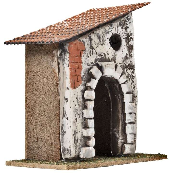 House with stone arch and sloping roof cm 10.6x7.2x12.5 h