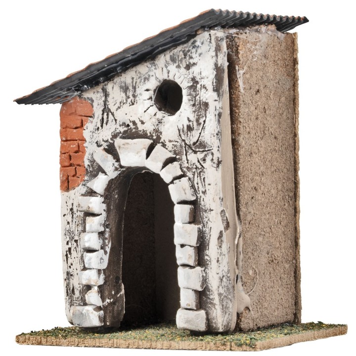 House with stone arch and sloping roof cm 10.6x7.2x12.5 h