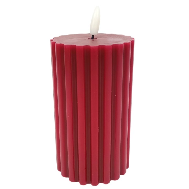 Vela roja cilíndrica con luz LED efecto llama h 15,3 cm